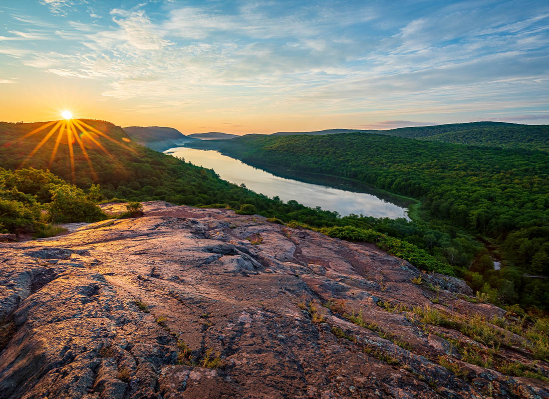 Contact - Sunrise Over Lake of the Clouds at Porcupine Mountain